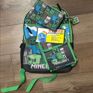 Minecraft Green and Black Kids Backpack Set